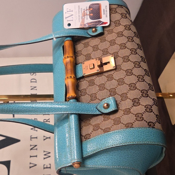 Gucci Vintage 1990s ultra rare limited edition turquoise Bamboo Bullet Bag - Picture 4 of 17